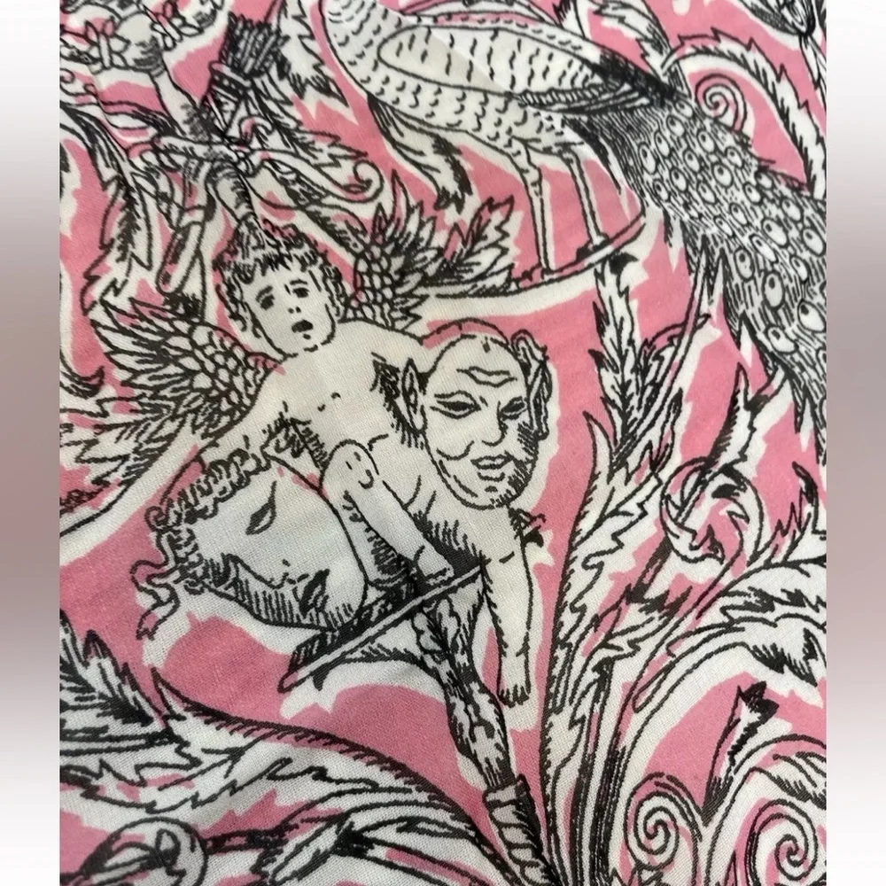 VINTAGE BABE CREATION Woman's Neck‎ Scarf Head Wrap Pink Black cherubs angels